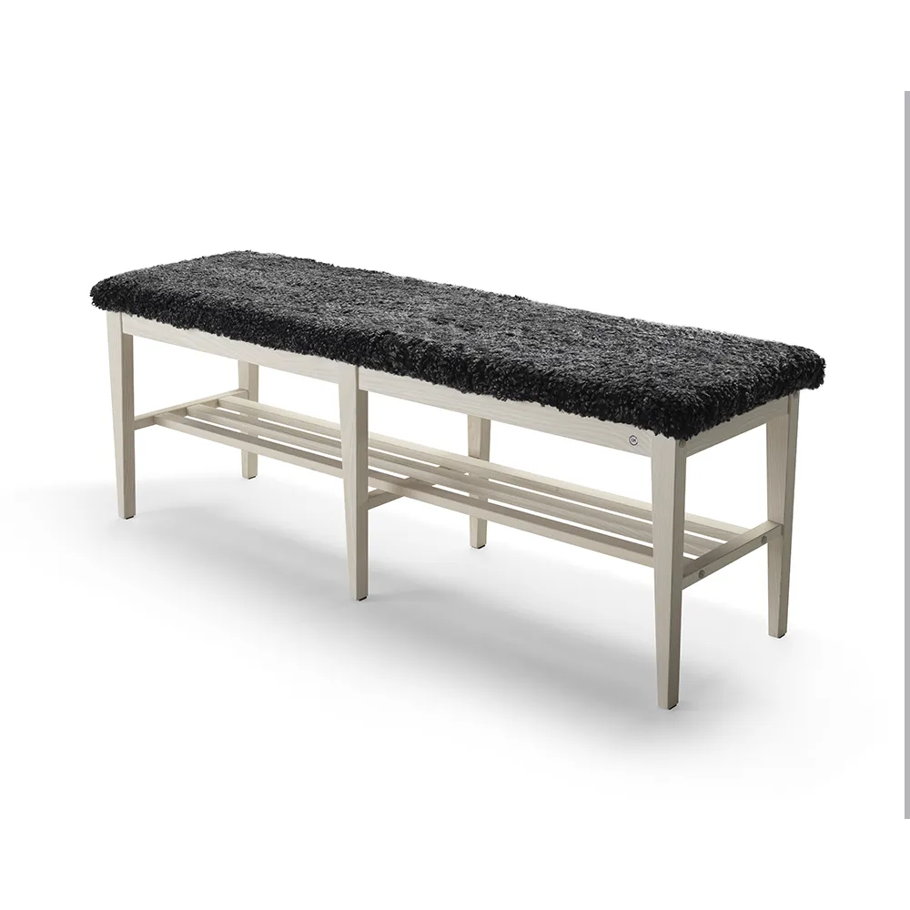 Nadja Bench 130 cm White Oiled Ash/Sheepskin Dark Grey