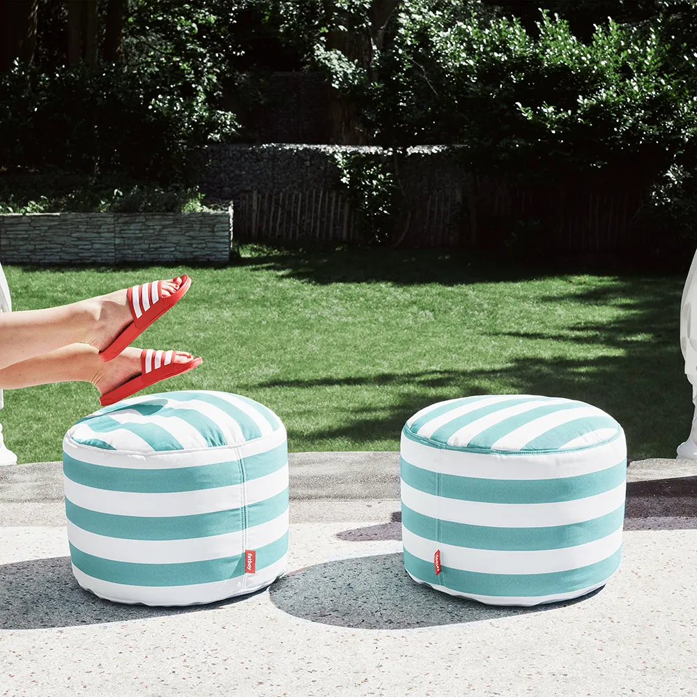 Point outdoor pouf stripe azure