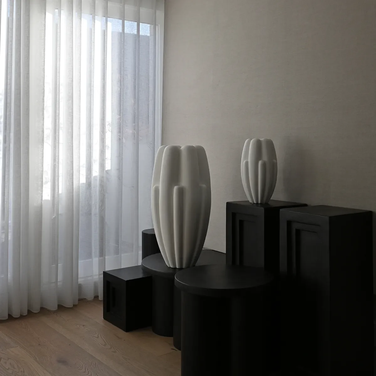 Handmade Vase Bloom Slim Big Bone White H68 cm
