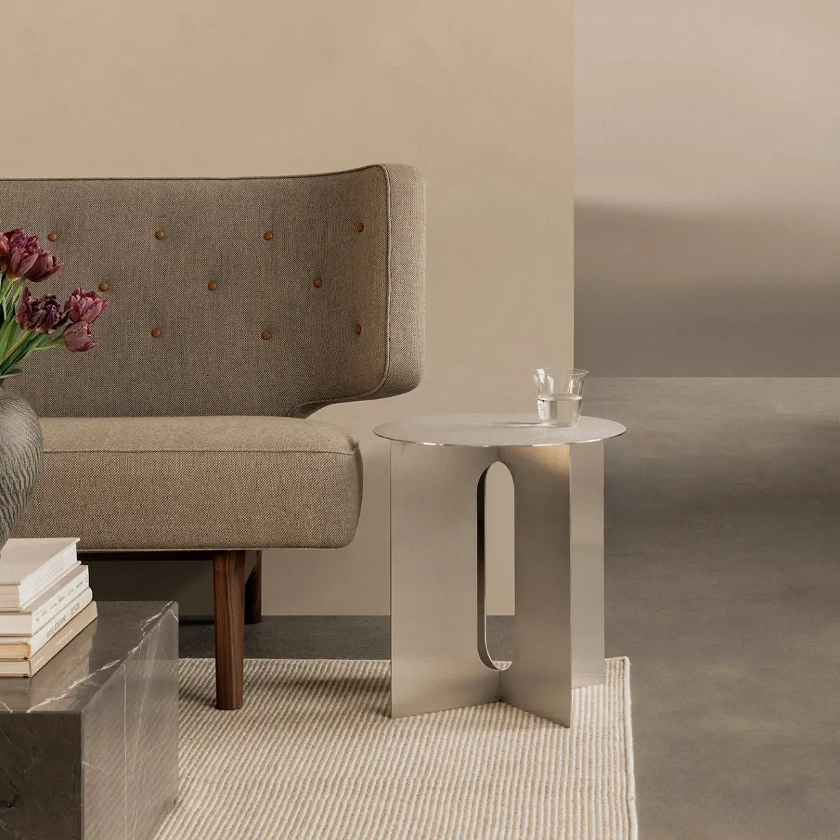 Androgyne Side table/base brushed steel - Ø40 cm