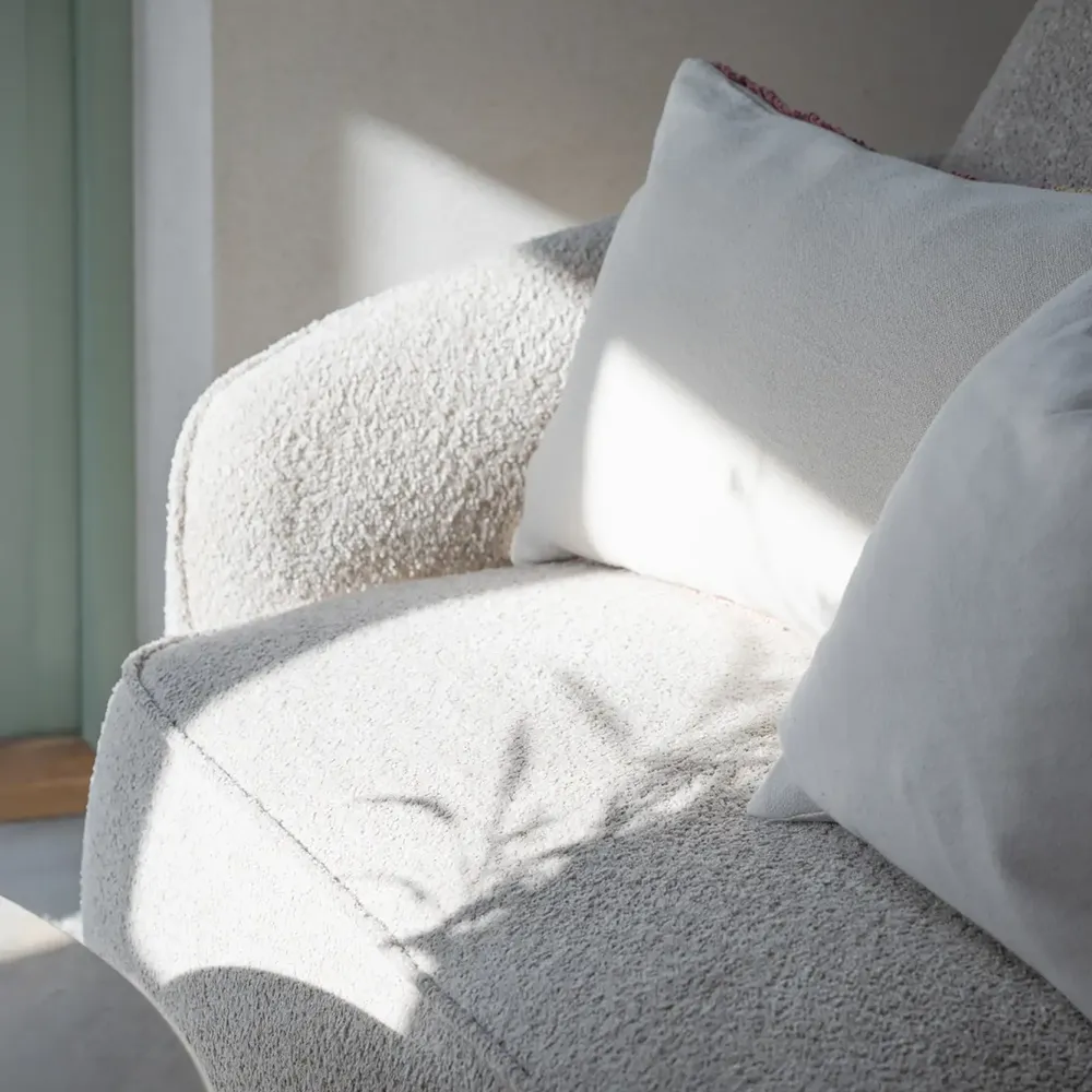 Norris sofa 4-seater sofa chaise longue right fabric Anna light beige