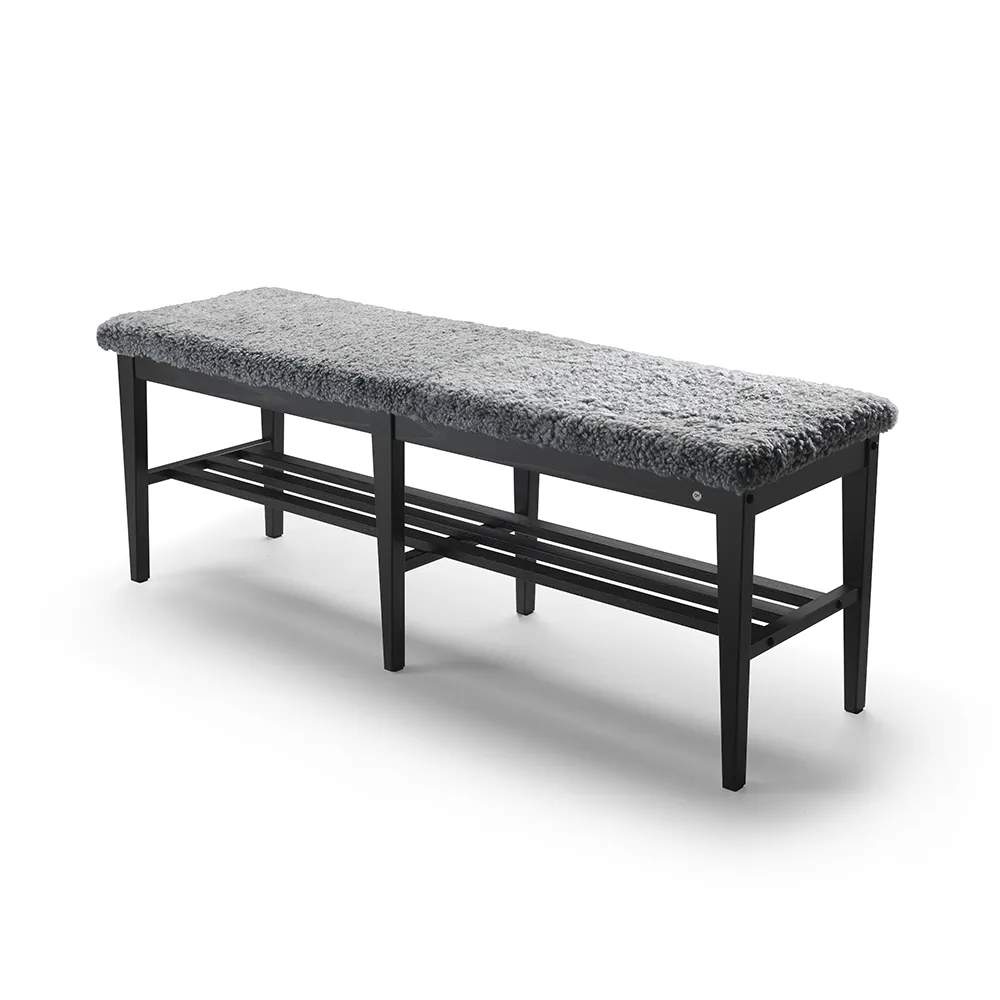 Nadja Bench 130 cm Black stained Ash/Sheepskin Light grey