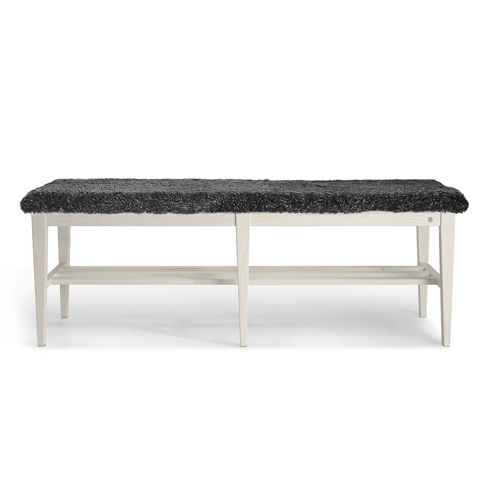Nadja Bench 130 cm White Oiled Ash/Sheepskin Dark Grey