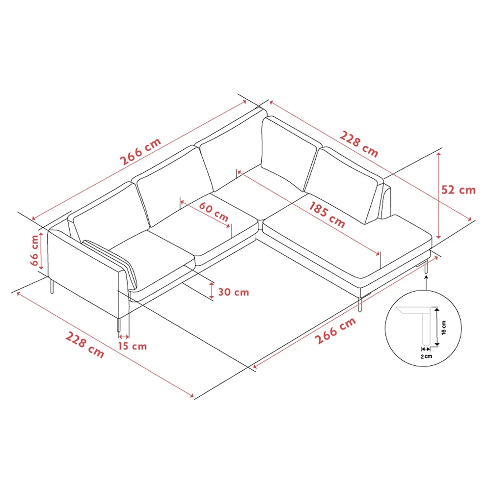Corwin corner sofa 2.5+2.5-seater open end right fabric Rita light beige