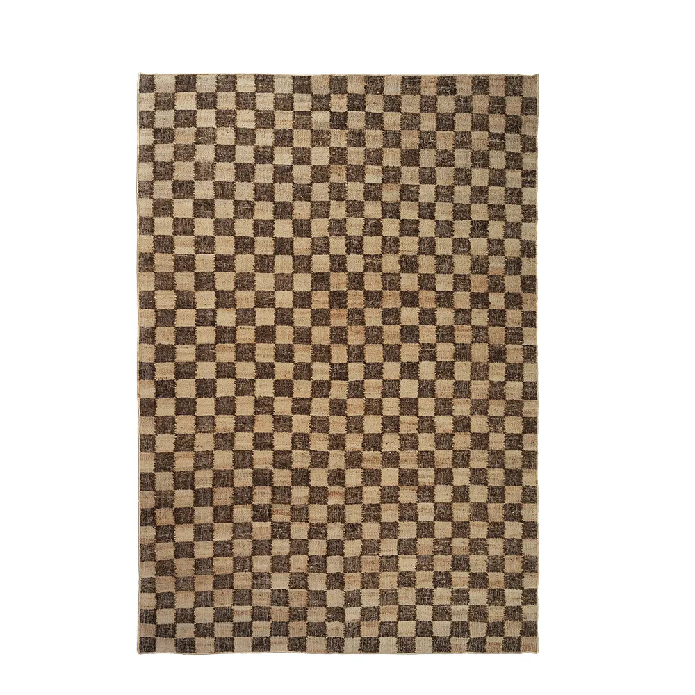 Handwoven Wool Rug Check 200x300 cm Coffee