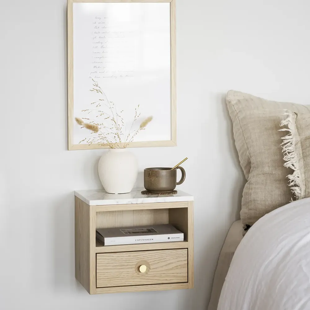 Whitmore bedside table white pigmented oak/white marble