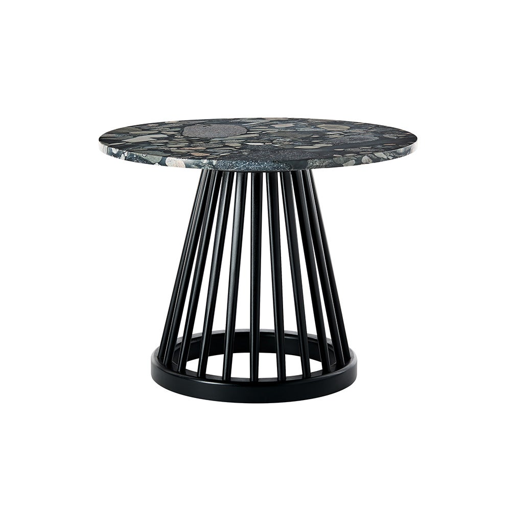 Fan table black stone top 24 in pebble