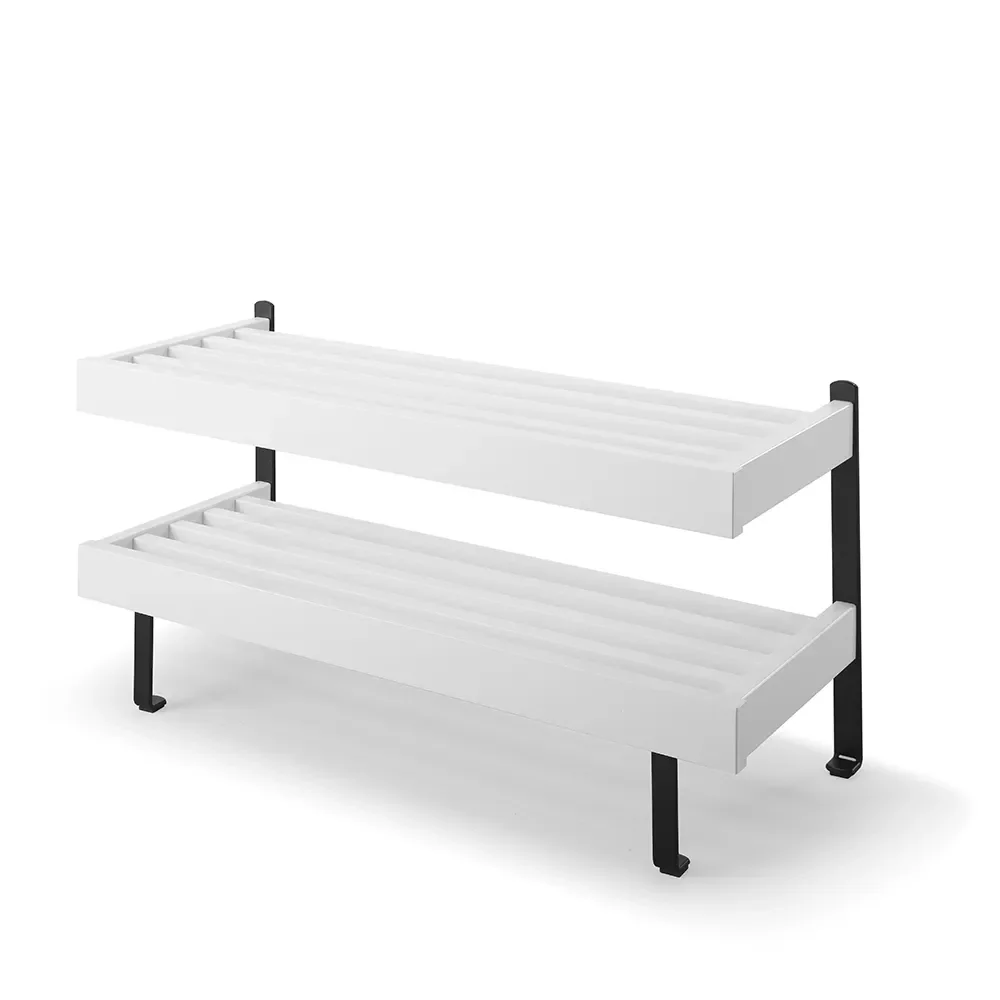 Nadja Shoe shelf 80 cm White lacquered Birch/Matt black steel