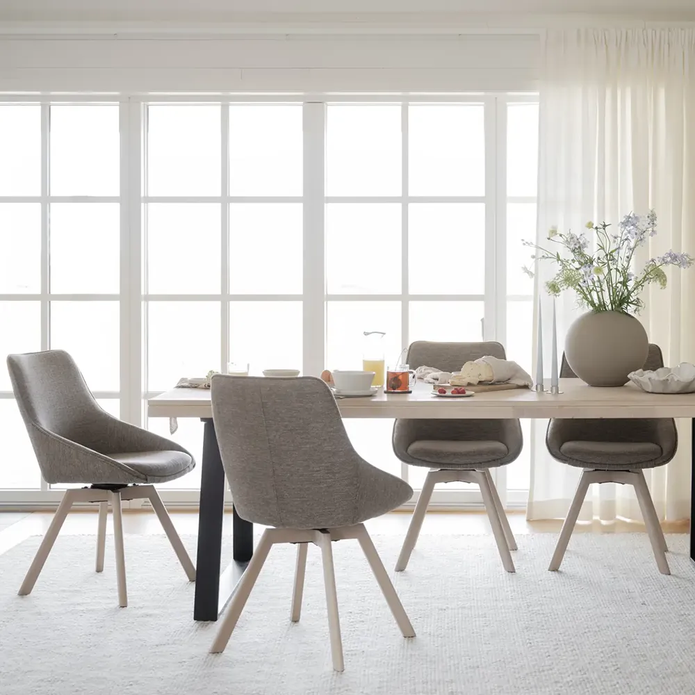 Alison dining chair darkbeige fabric/white pigmented oak legs
