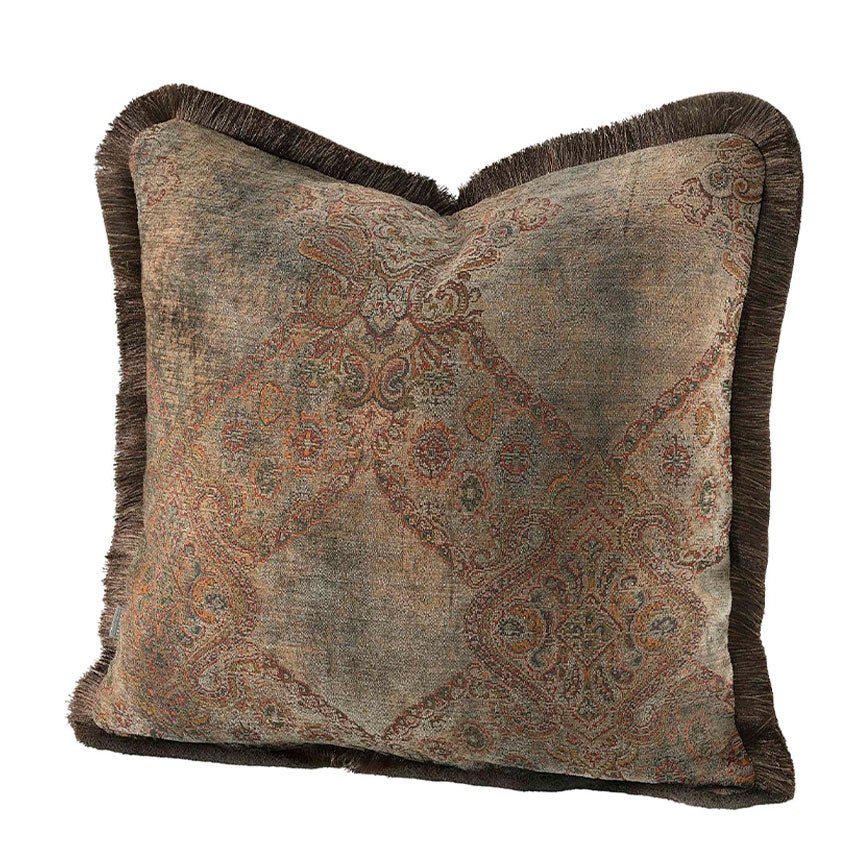 Miralago Paisley Taupe Cushion Cover Fringe 50X50