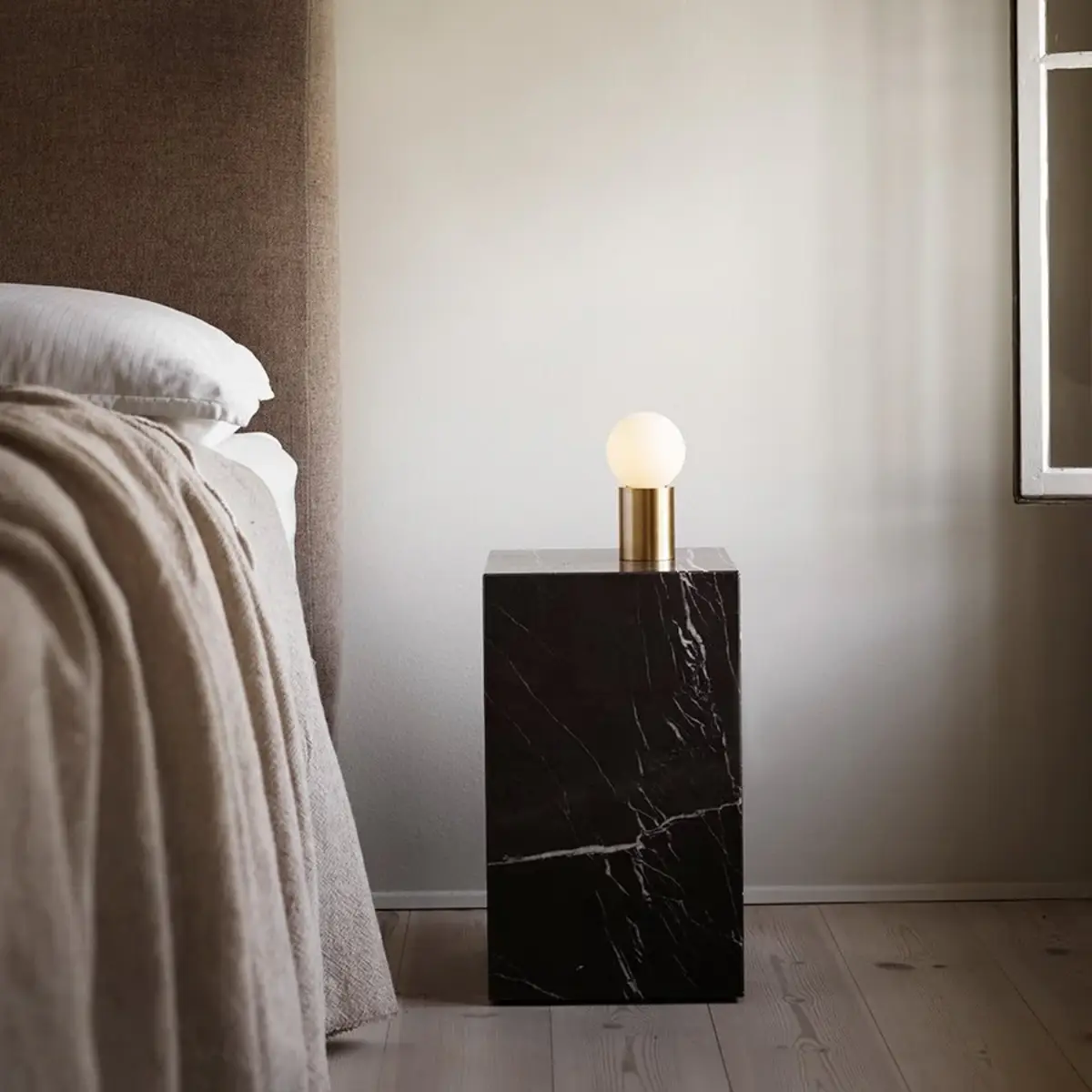Plinth Side Table, Tall, Nero Marquina Marble