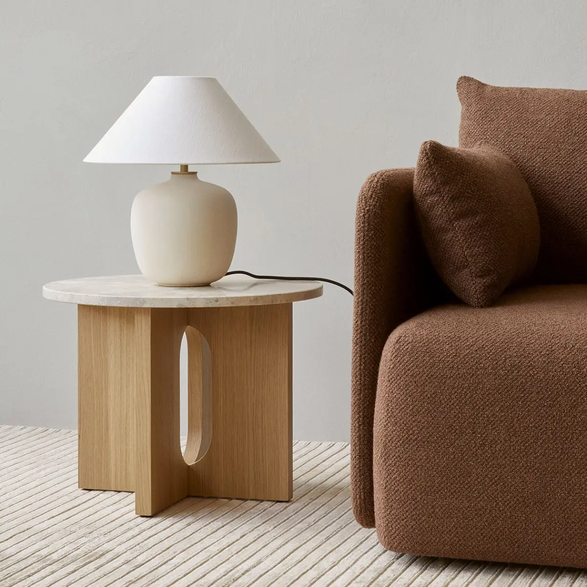 Androgyne Side Table Oak/ Stone, Kunis Breccia - Ø50 cm