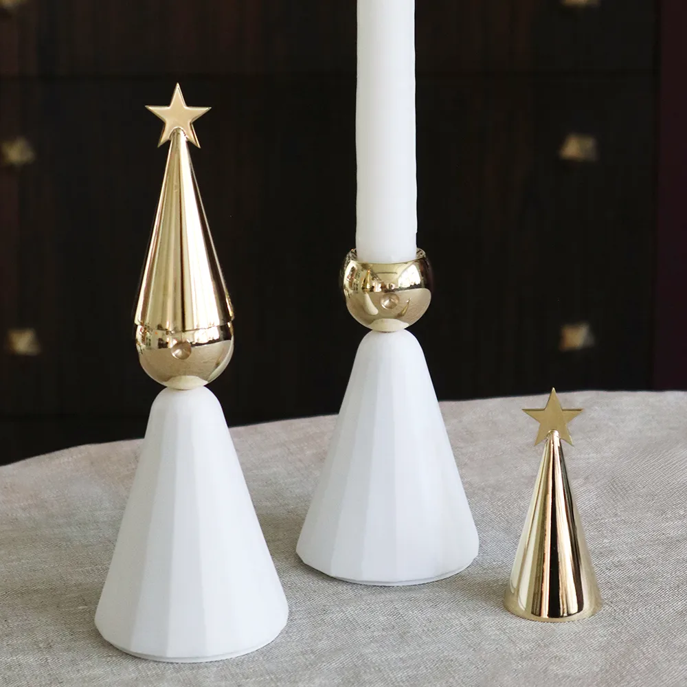 Soprano candlestick Brass and white lacquered aluminium