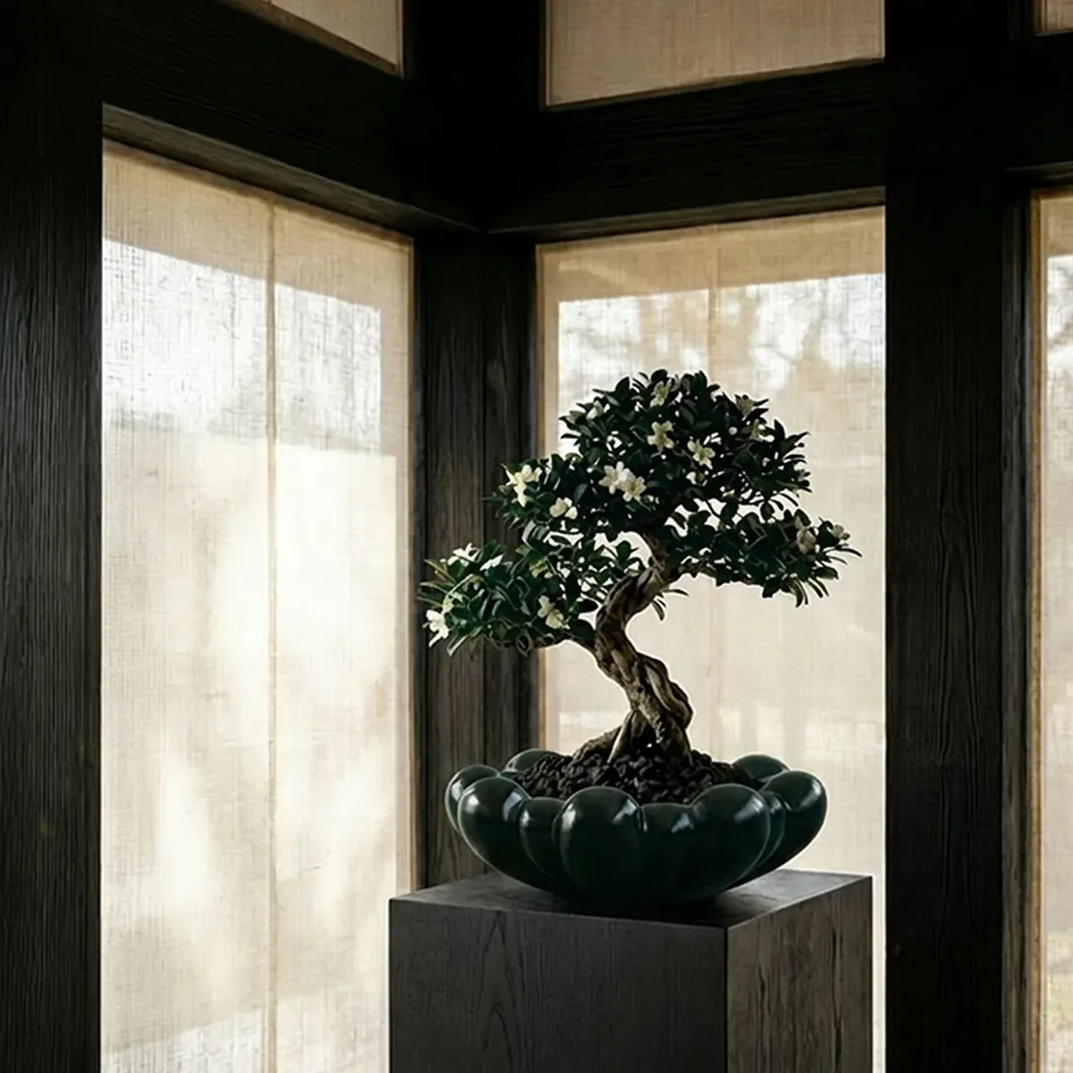 Handmade Decorative Bowl Bloom Dark Green Ø 44 cm