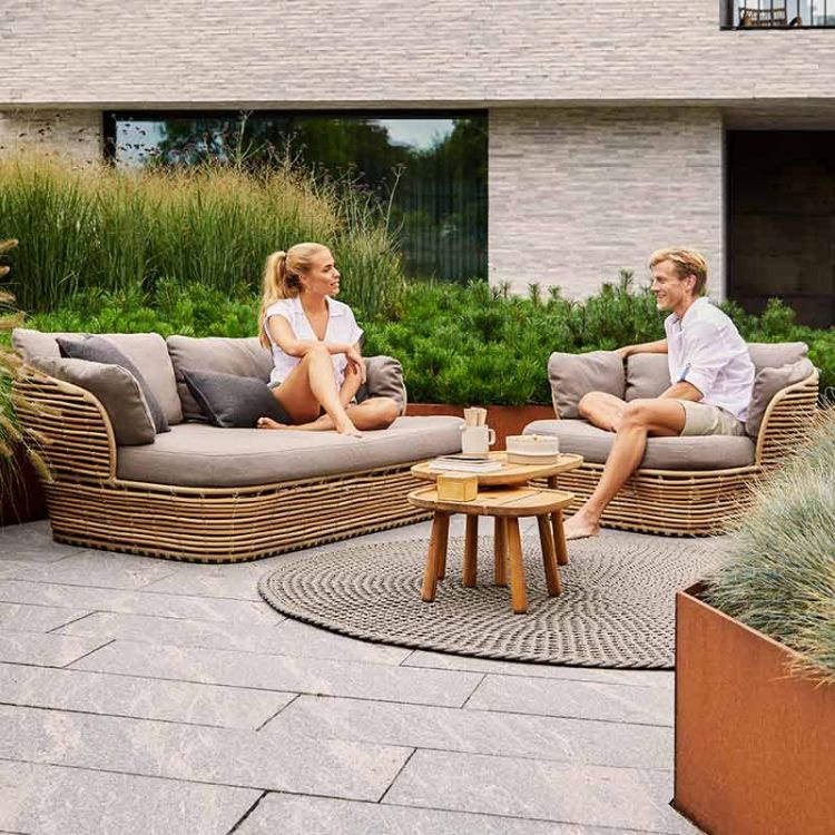 Lounge Sofa Basket Natural Artificial Wicker Incl Light Airtouch Cushion Set