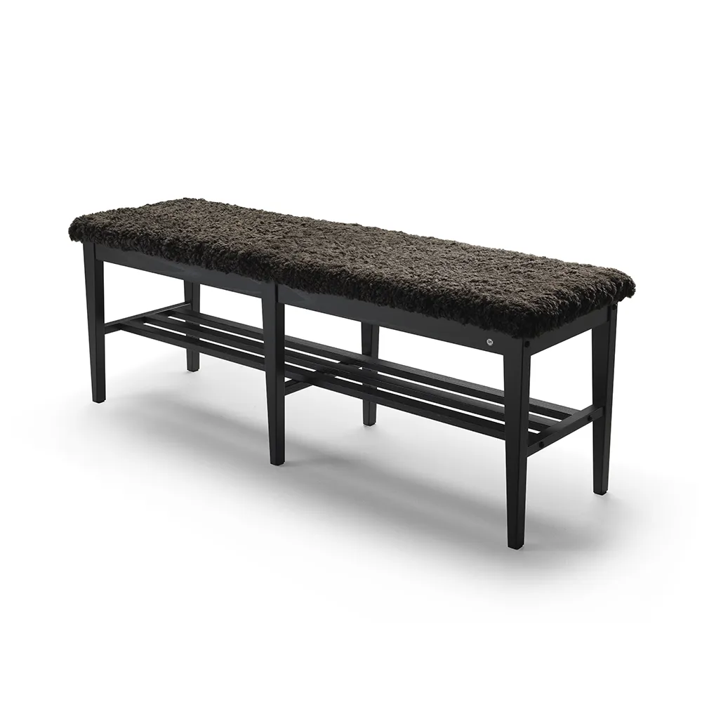 Nadja Bench 130 cm Black stained Ash/Sheepskin Brown