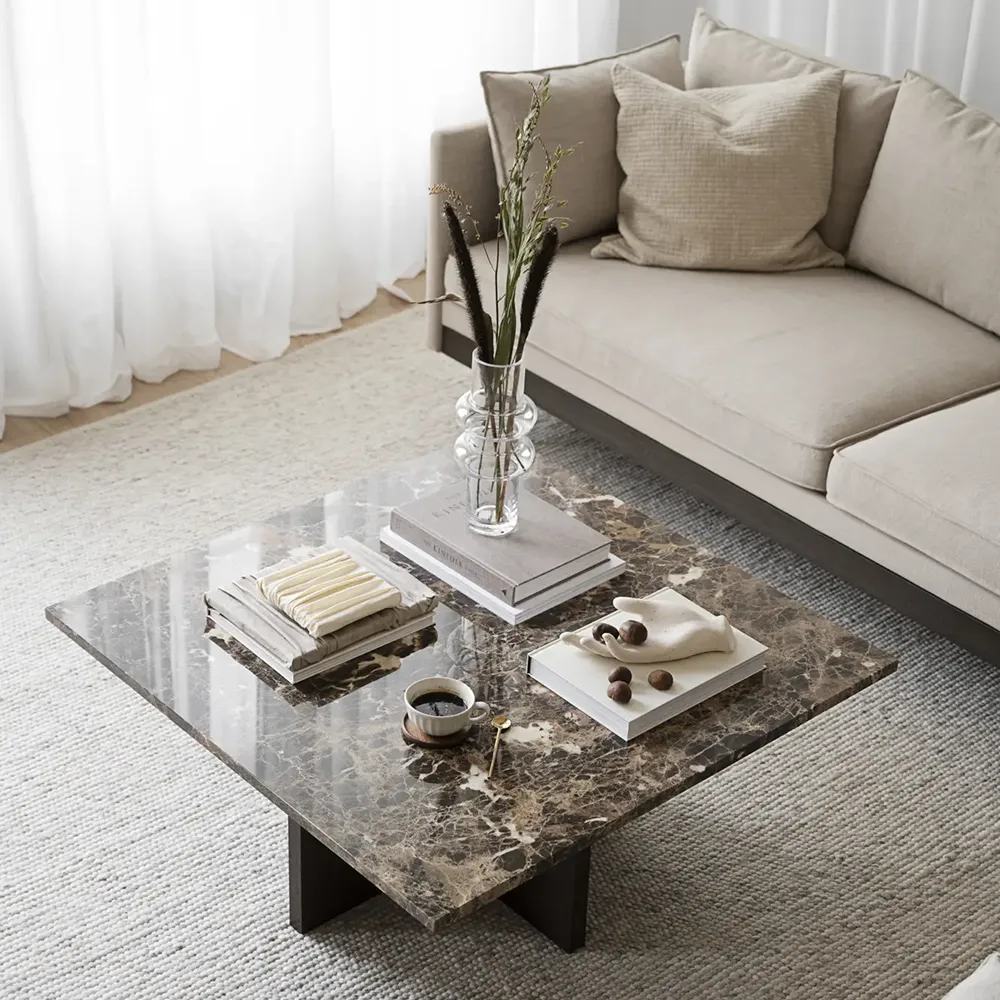 Brooksville coffee table 90x90 cm brown marble/oak