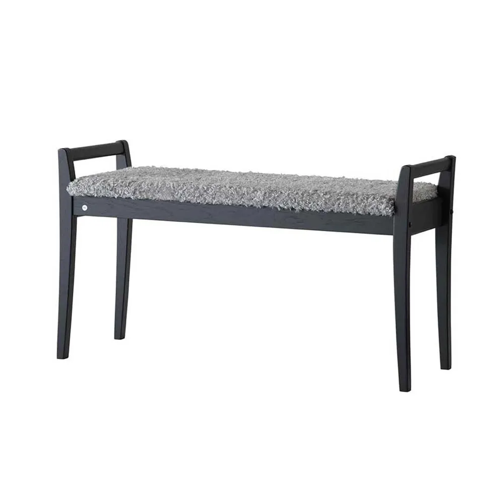 Oscarssons Möbel Meja Bench Black stained Oak/Sheepskin look Light grey ...