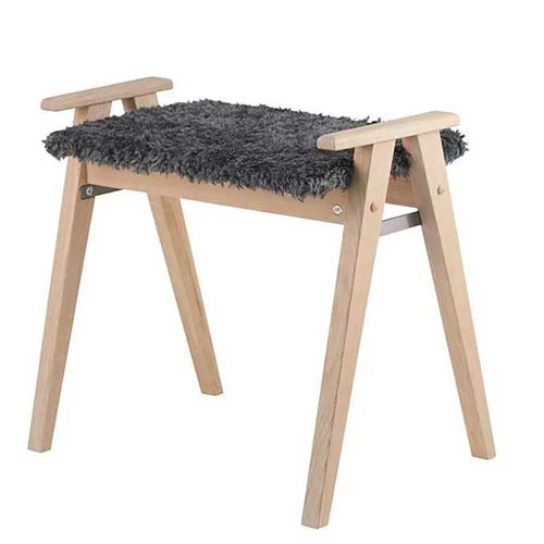 Alme Stool White oiled Oak/Sheepskin look dark grey