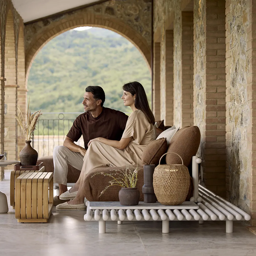 Sticks sofa w/ chaise lounge Alu/umber brown