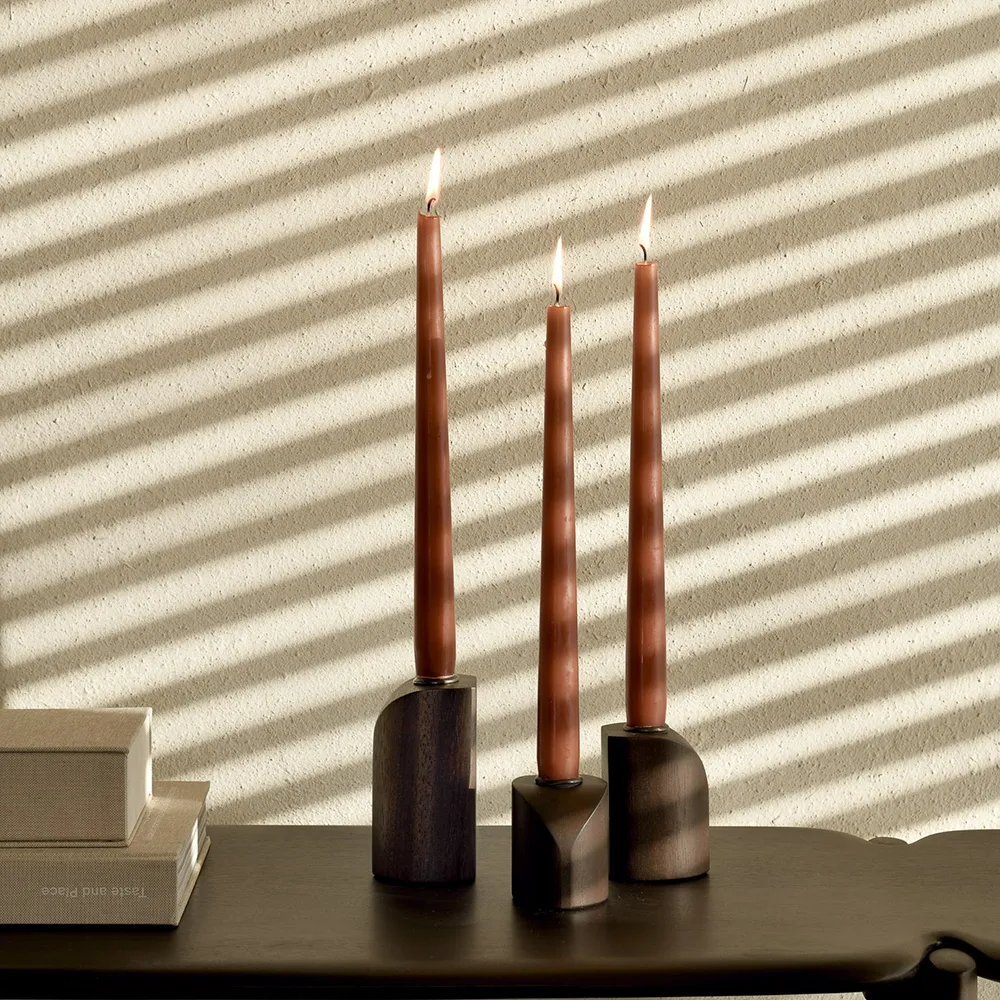 PI candle holders lacquered mahogany