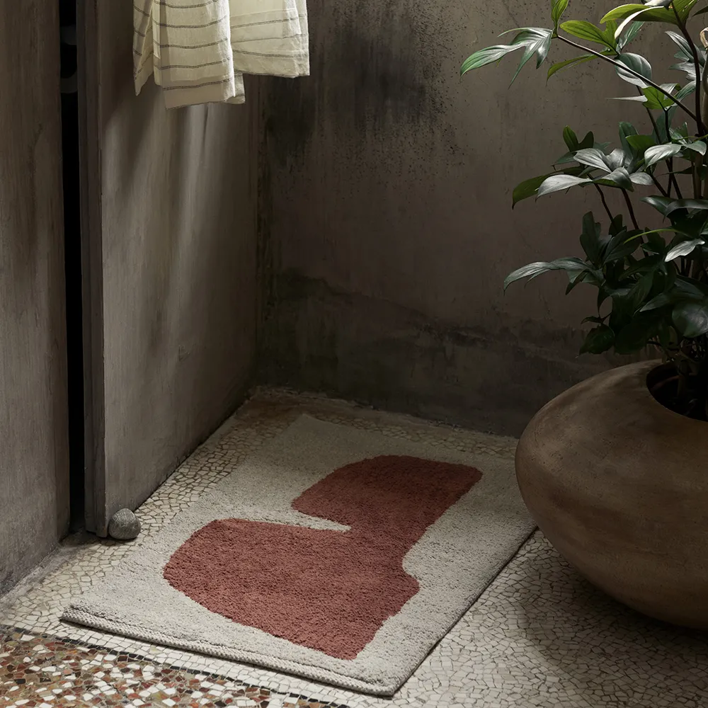 Washable Bath Mat in Organic Cotton Parchment/Rust