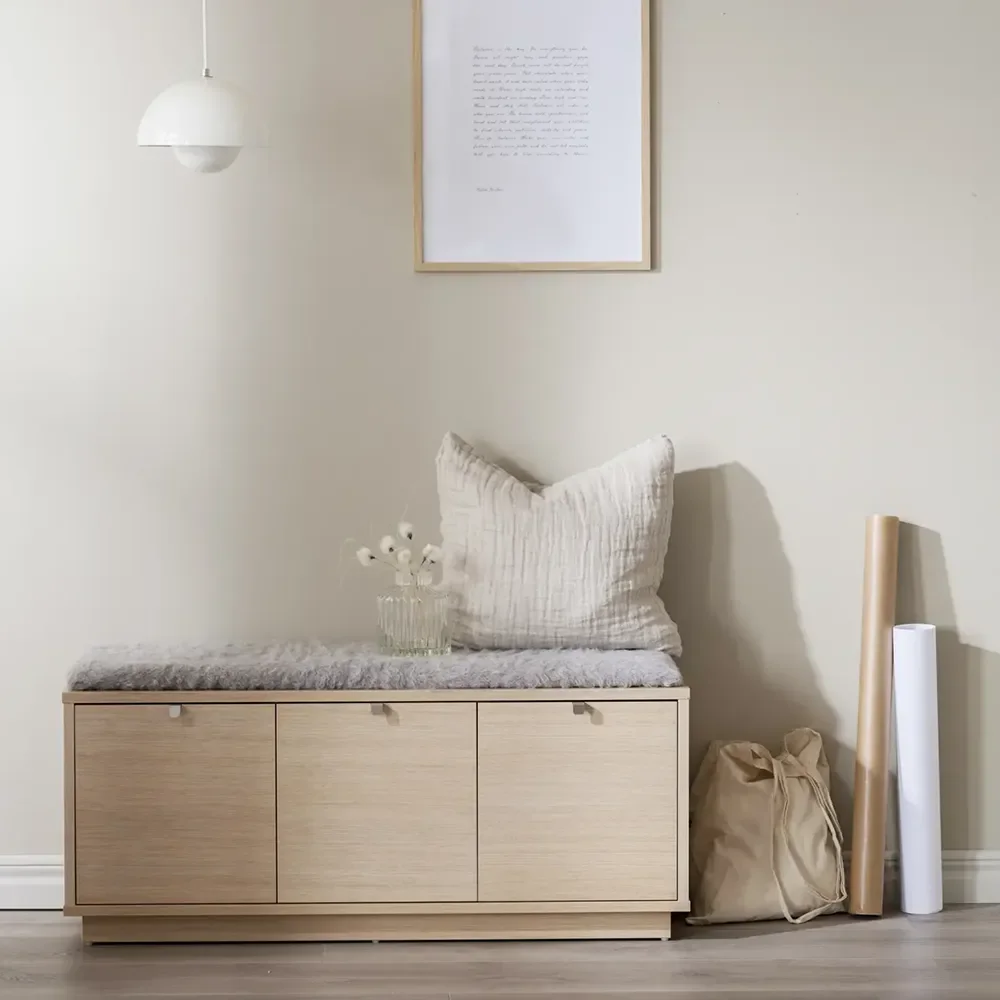 Confetti storage bench white pigmented oak/sheepskin look