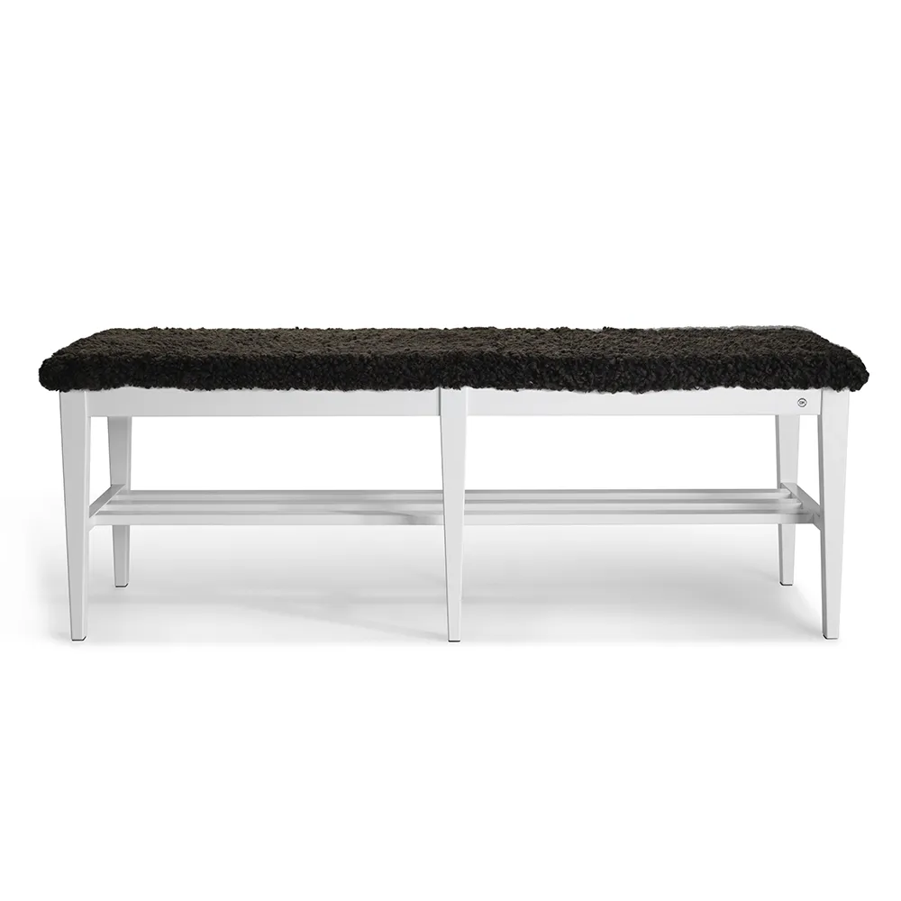 Nadja Bench 130 cm White lacquered Birch/Sheepskin Brown