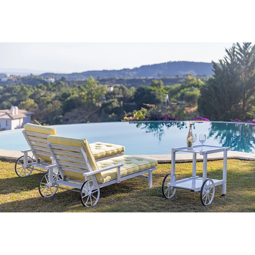 Sunbed With Armrests White Aluminium