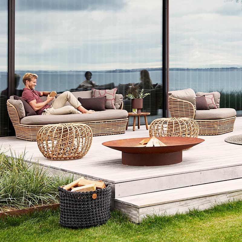 Lounge Sofa Basket Natural Artificial Wicker Incl Light Airtouch Cushion Set