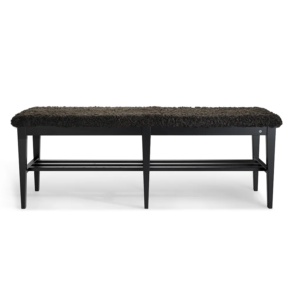 Nadja Bench 130 cm Black stained Ash/Sheepskin Brown