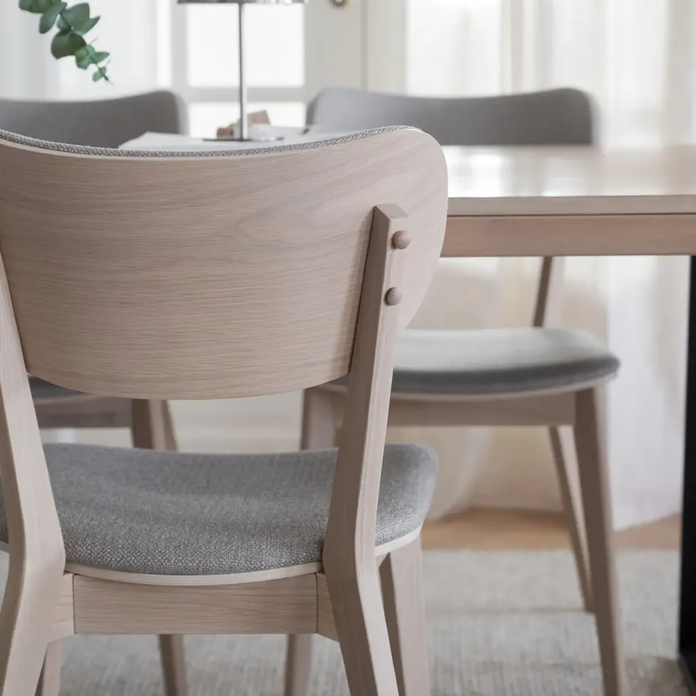 Kato dining chair whitewashed oak/grey-beige fabric