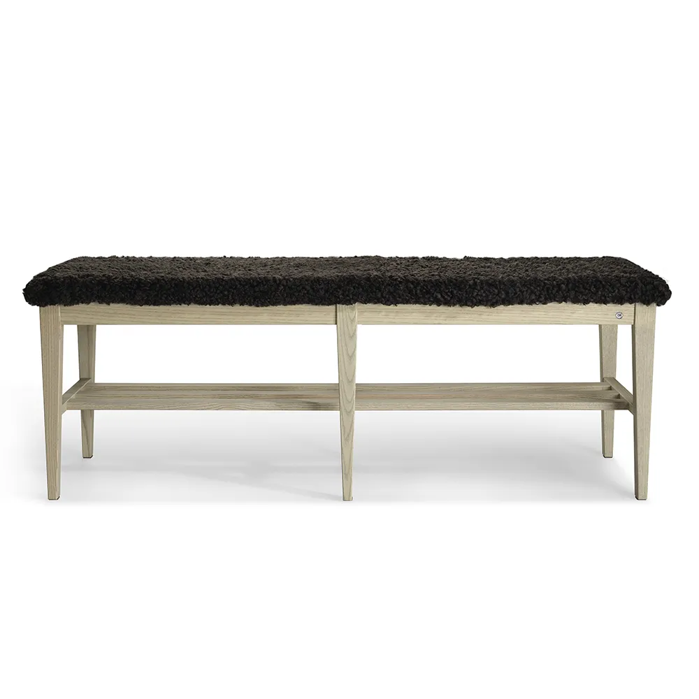 Nadja Bench 130 cm Grey Oiled Ash/Sheepskin Brown