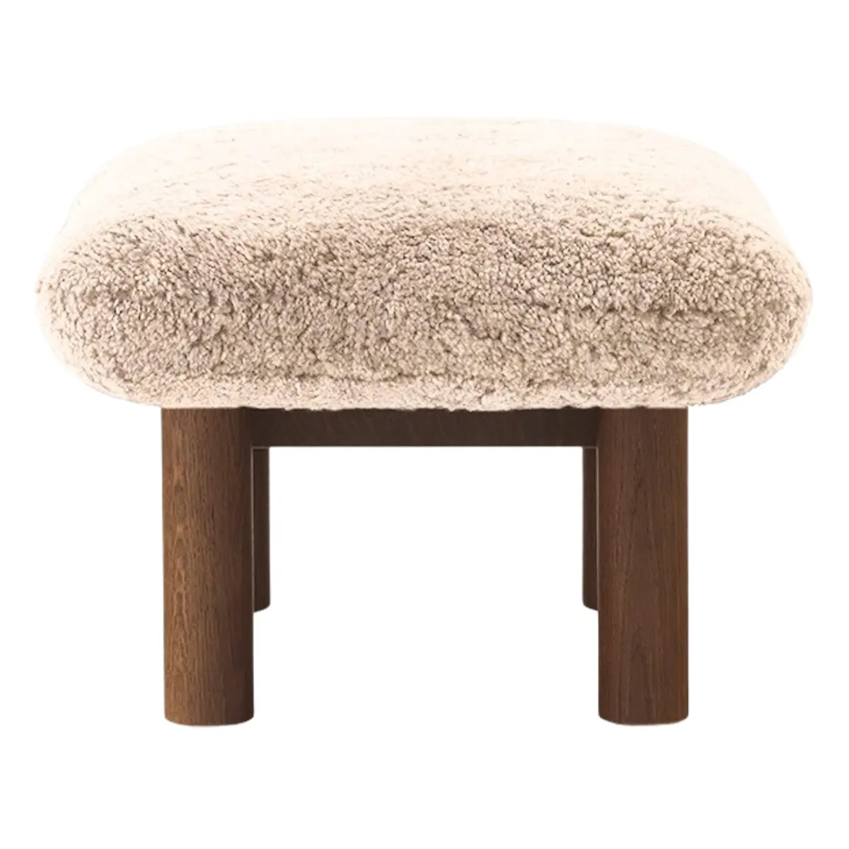 Brasilia Stool in Dark Stained Solid Oak, Sheepskin Nevotex Nature