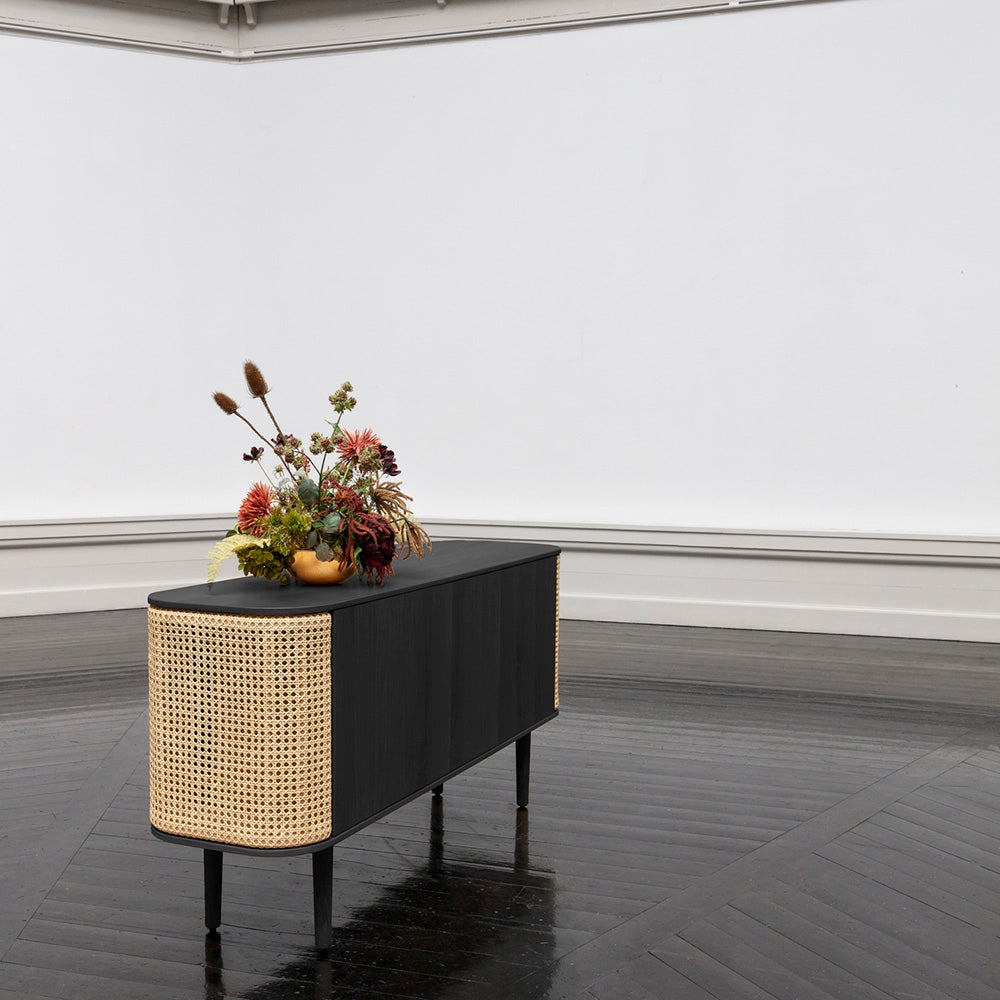 Treasures 3-door cabinet Black Oak/Ventian Cane