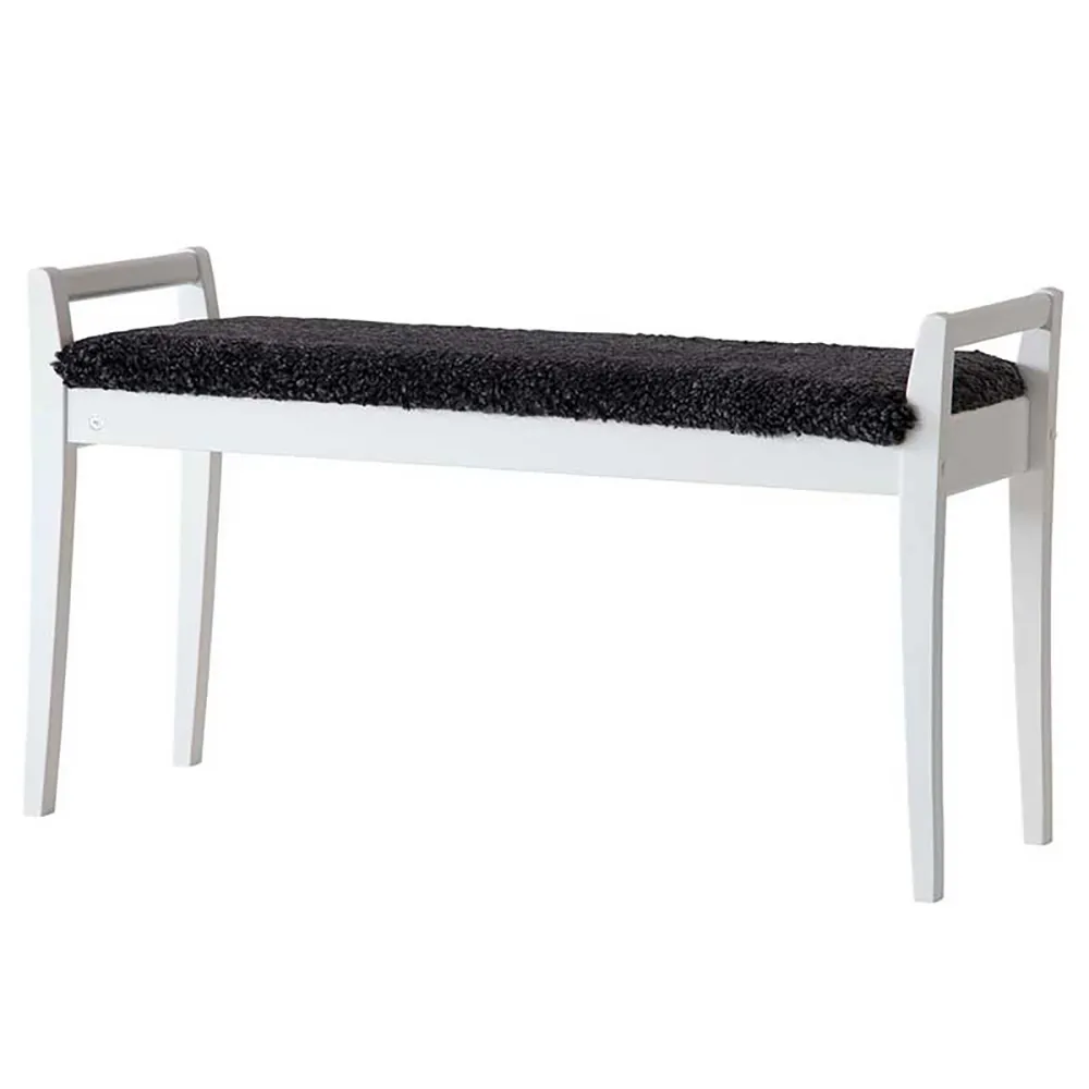 Meja Bench White Lacquered Birch/Sheepskin Dark Grey