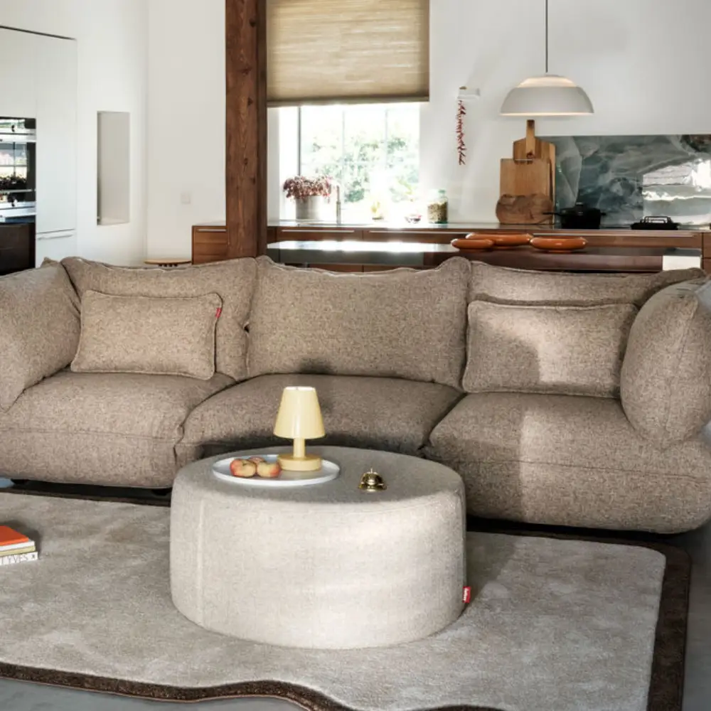 recycled puff pillow boucle brown