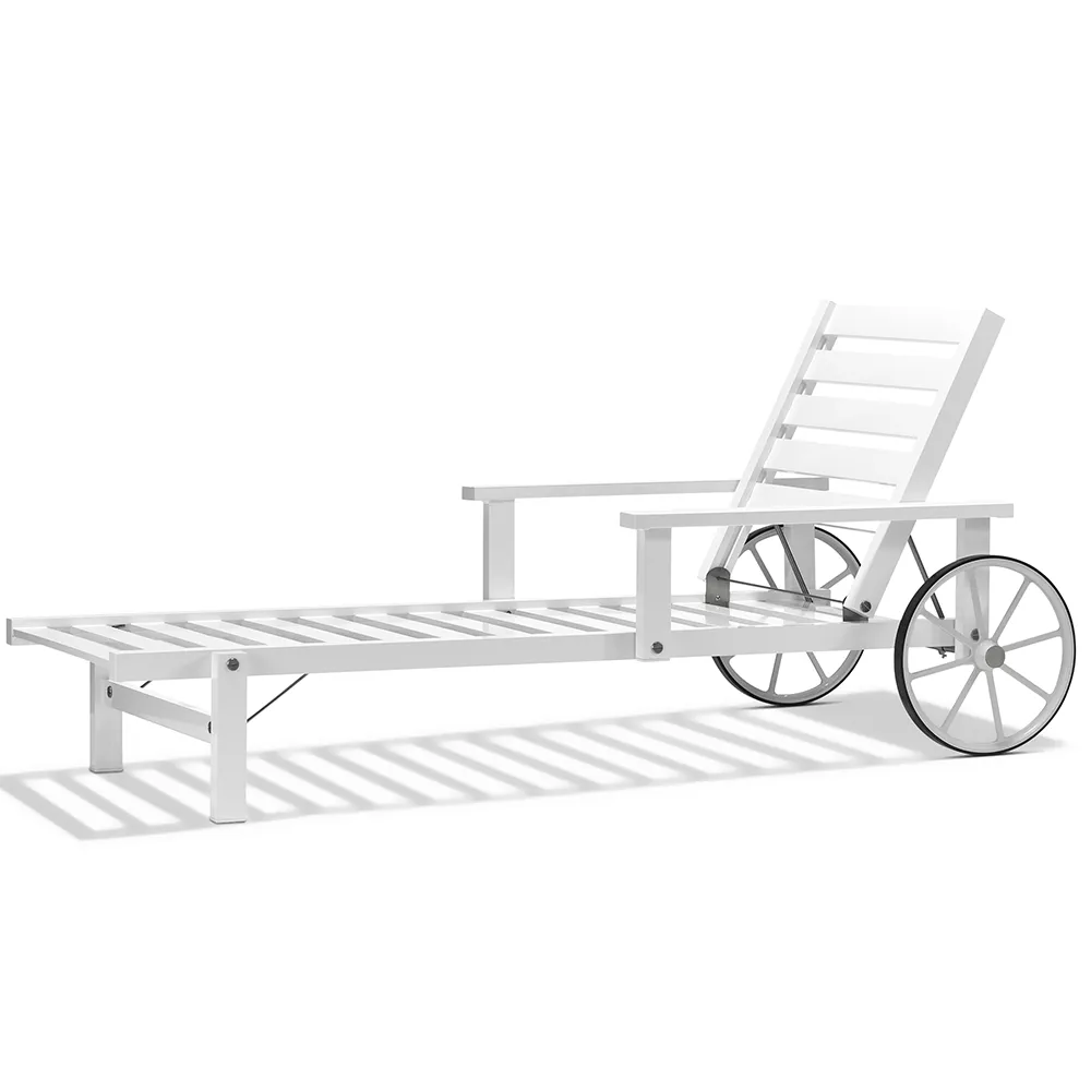 Sunbed With Armrests White Aluminium