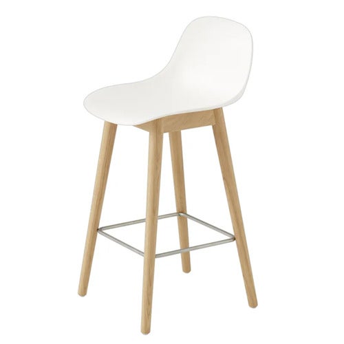 Fiber Bar stool low Wood Base - 65 cm - Natural White