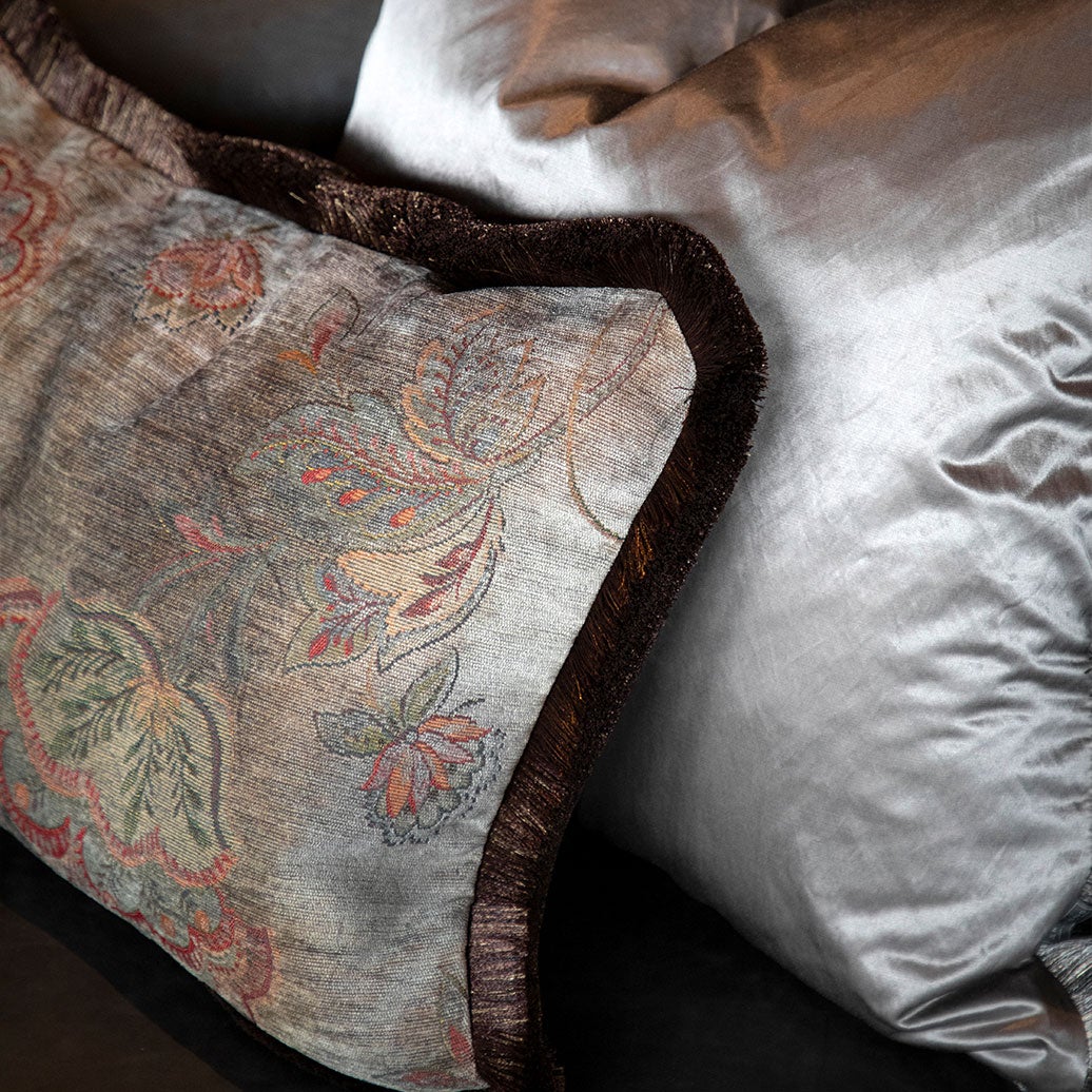 Miralago Flower Taupe Cushion Cover Fringe 60X60