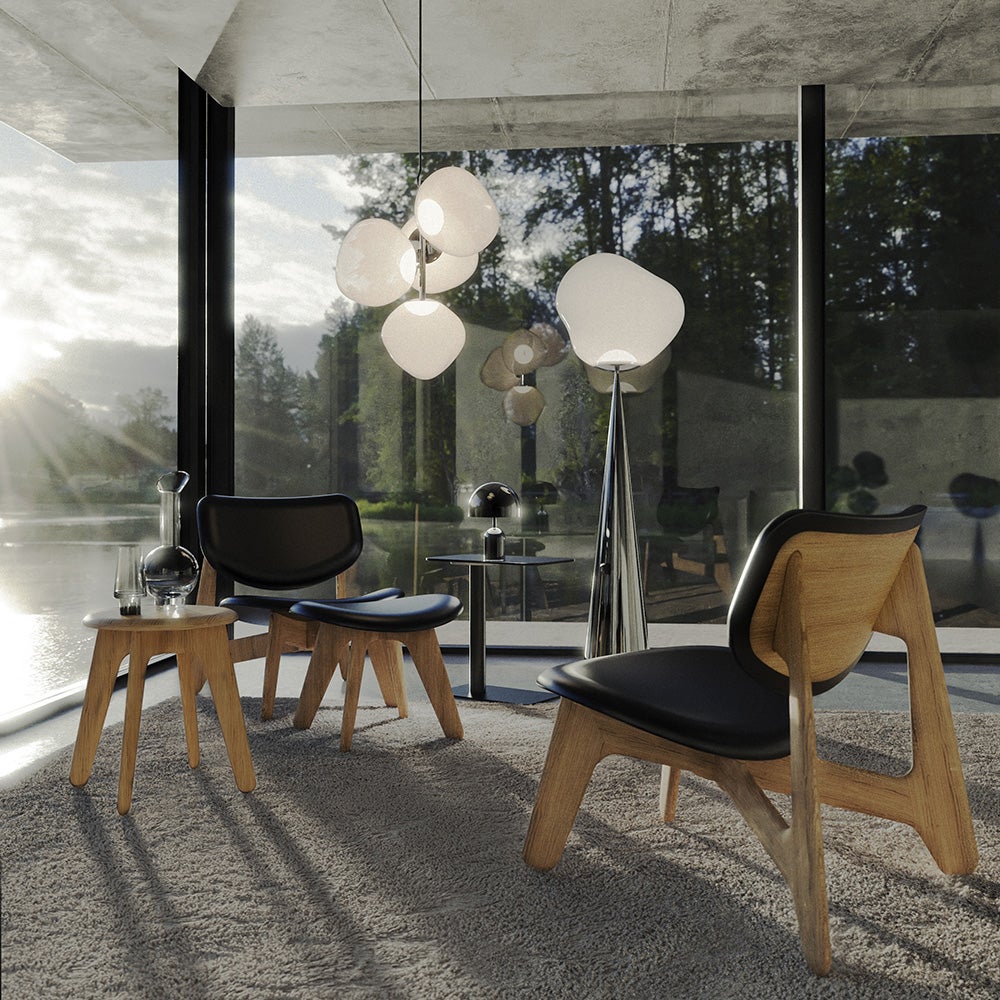 Slab lounge chair natural black leather