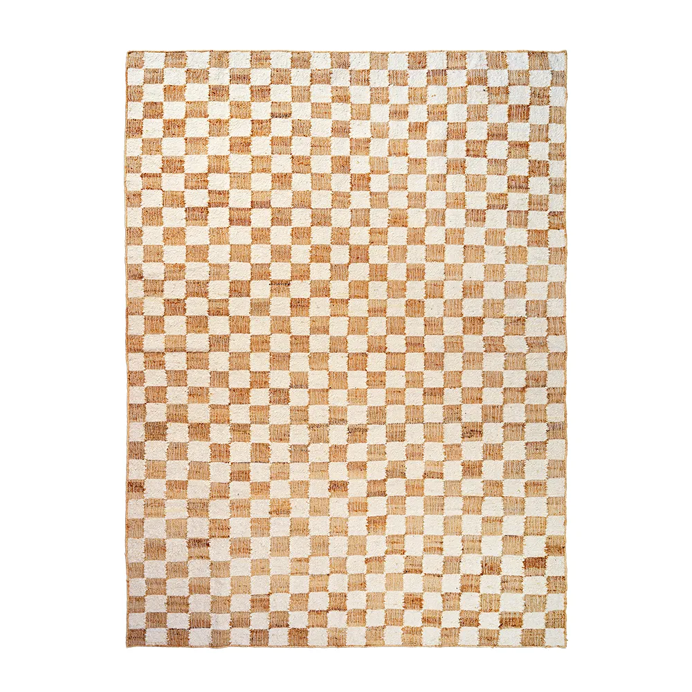 Handwoven Wool Rug Check 200x300 cm Off-White