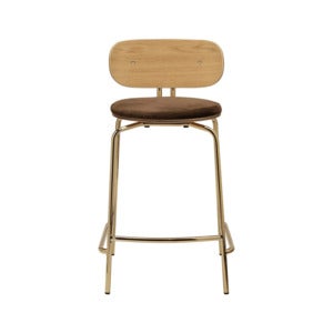 Curious Low Bar Stool Oak/Brass Teddy Brown