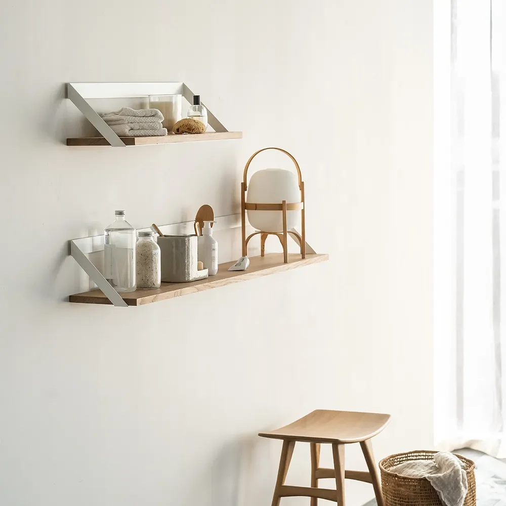 Ribbon Shelf 140x20 cm Oak/White metal