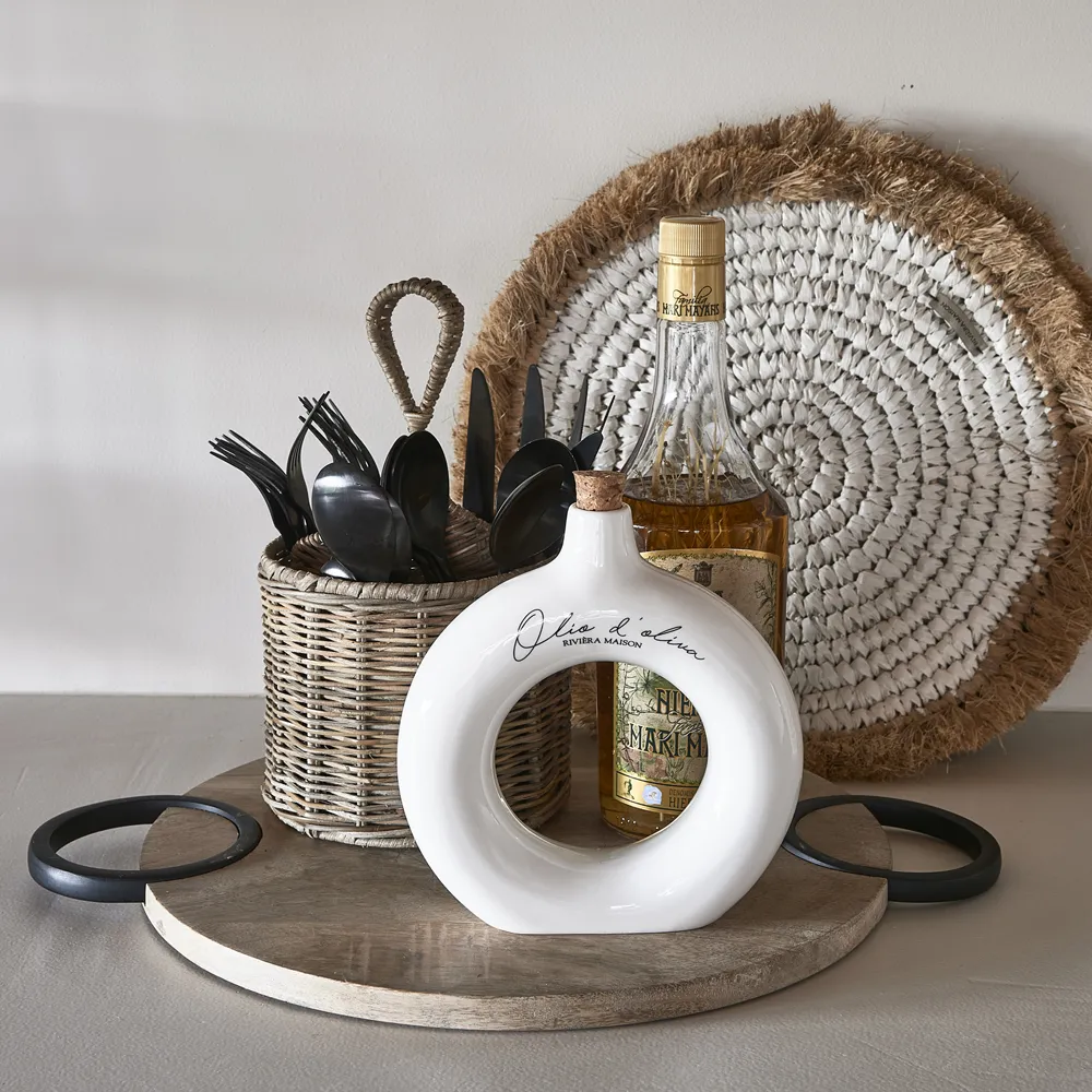 Handmade Oil & Vinegar Bottle Olio D'Oliva Off White