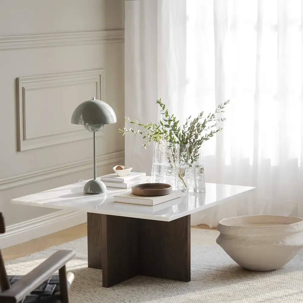 Brooksville coffee table 90x90 cm white marble/oak