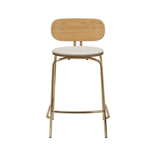Curious Low Bar Stool Oak/Brass White Sands