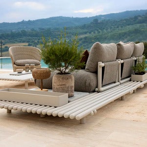 Sticks corner sofa Alu/umber brown