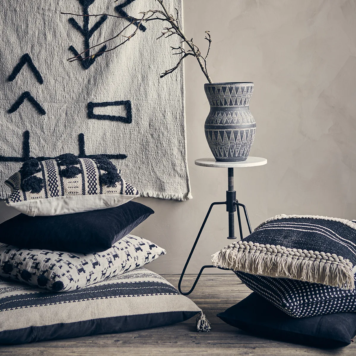 MINNA cushion cover ivory/black