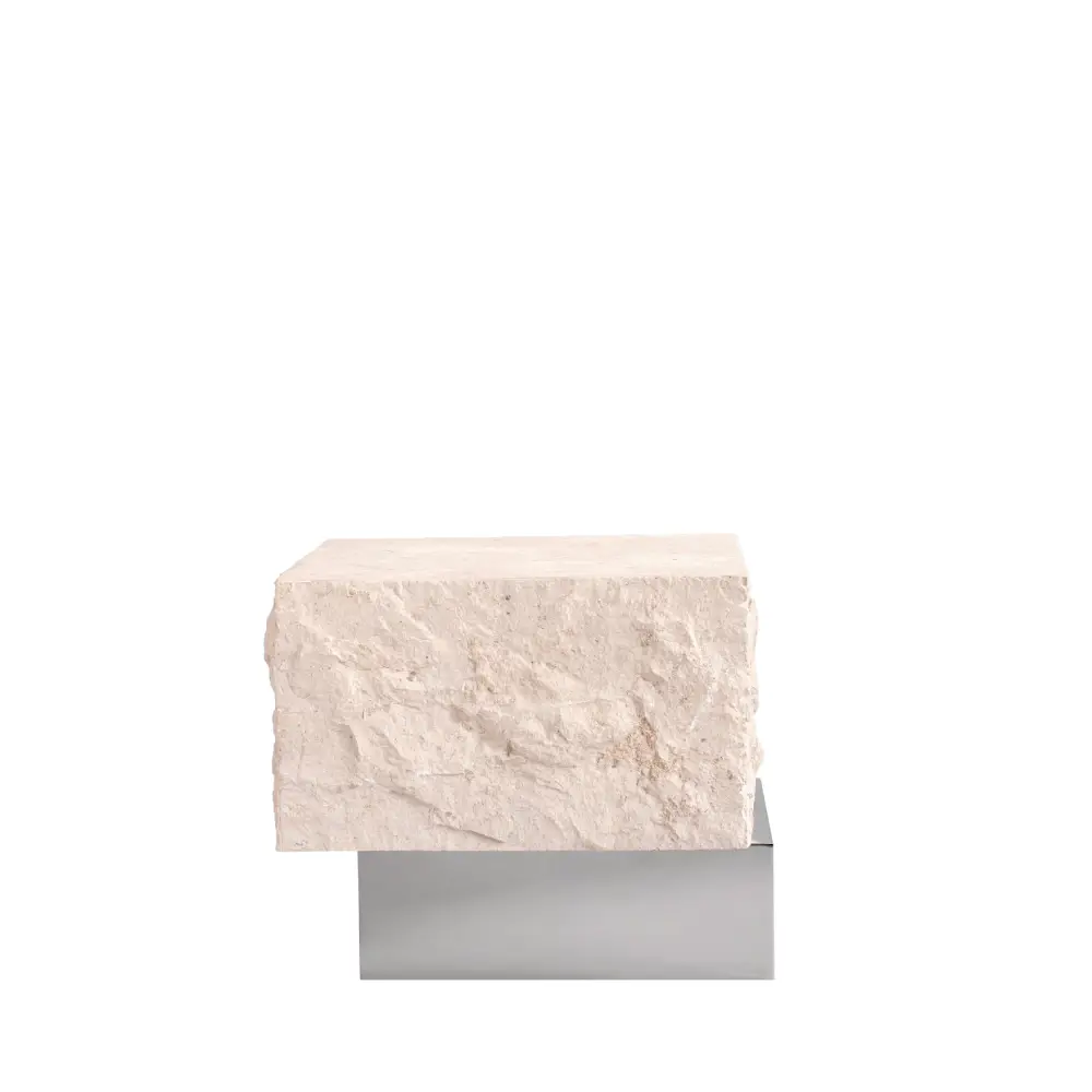 Temple Coffee Table, Low - Chrome / Limestone